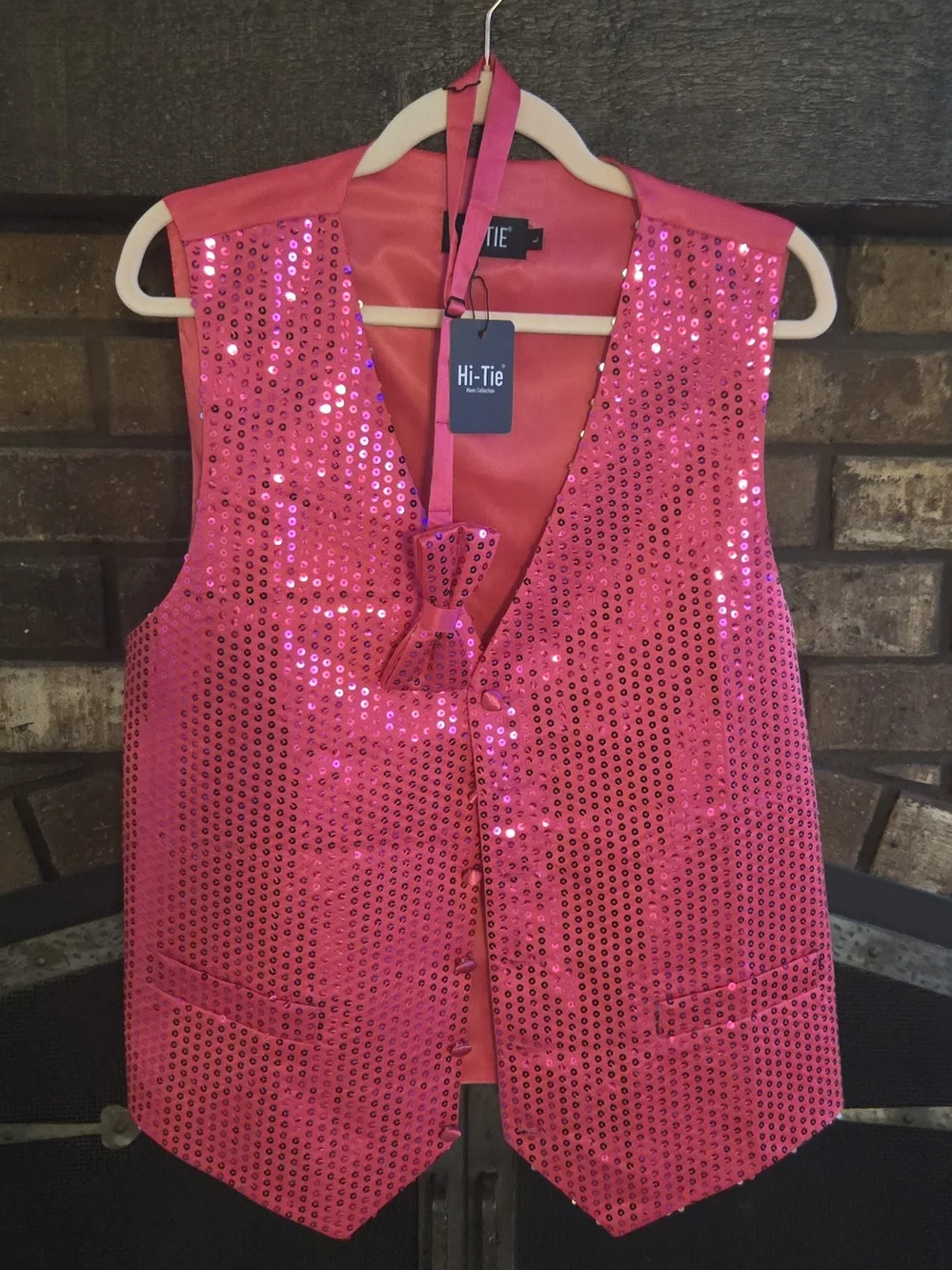 Hi-Tie Pink Sequin Vest with Matching Bow Tie